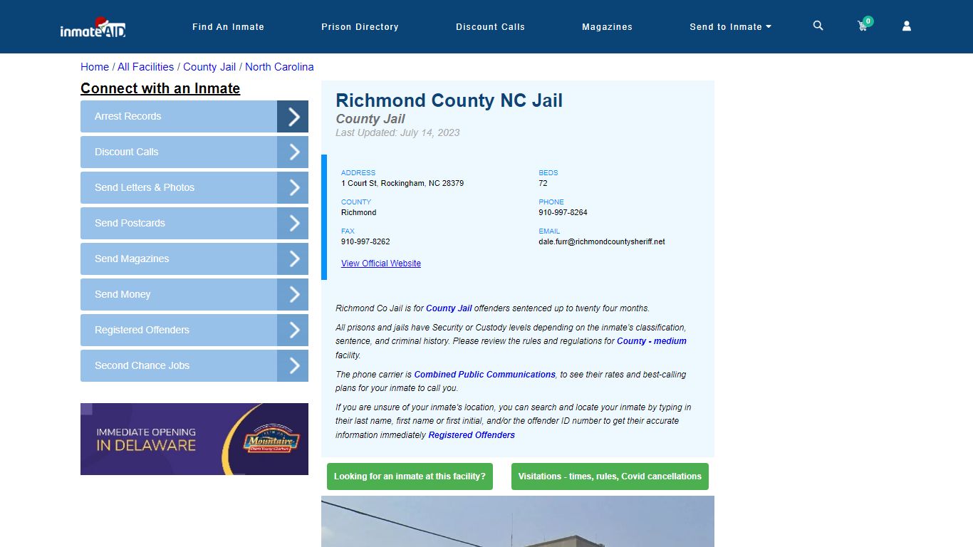 Richmond County NC Jail - Inmate Locator - Rockingham, NC