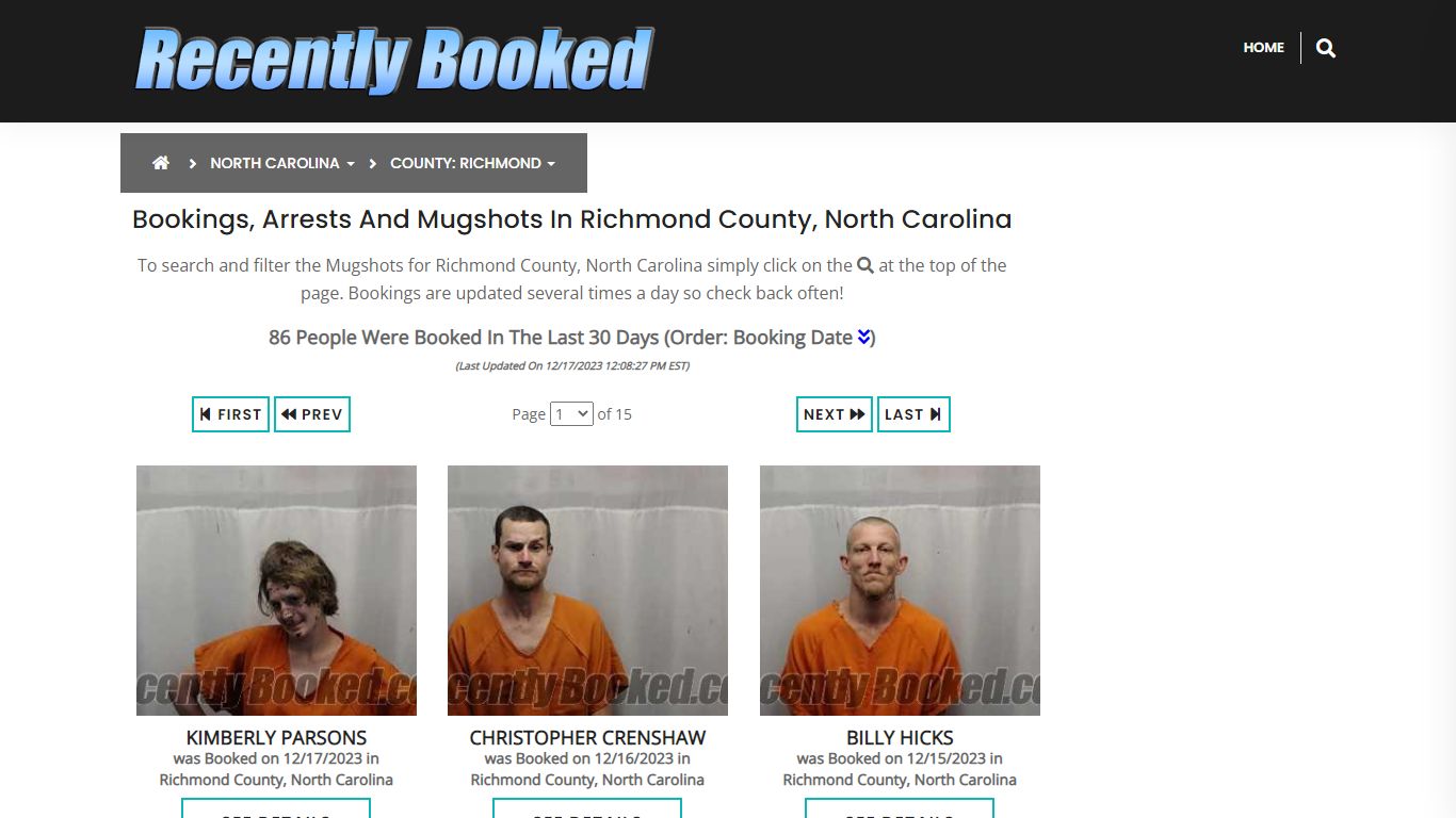 Bookings, Arrests and Mugshots in Richmond County, North Carolina
